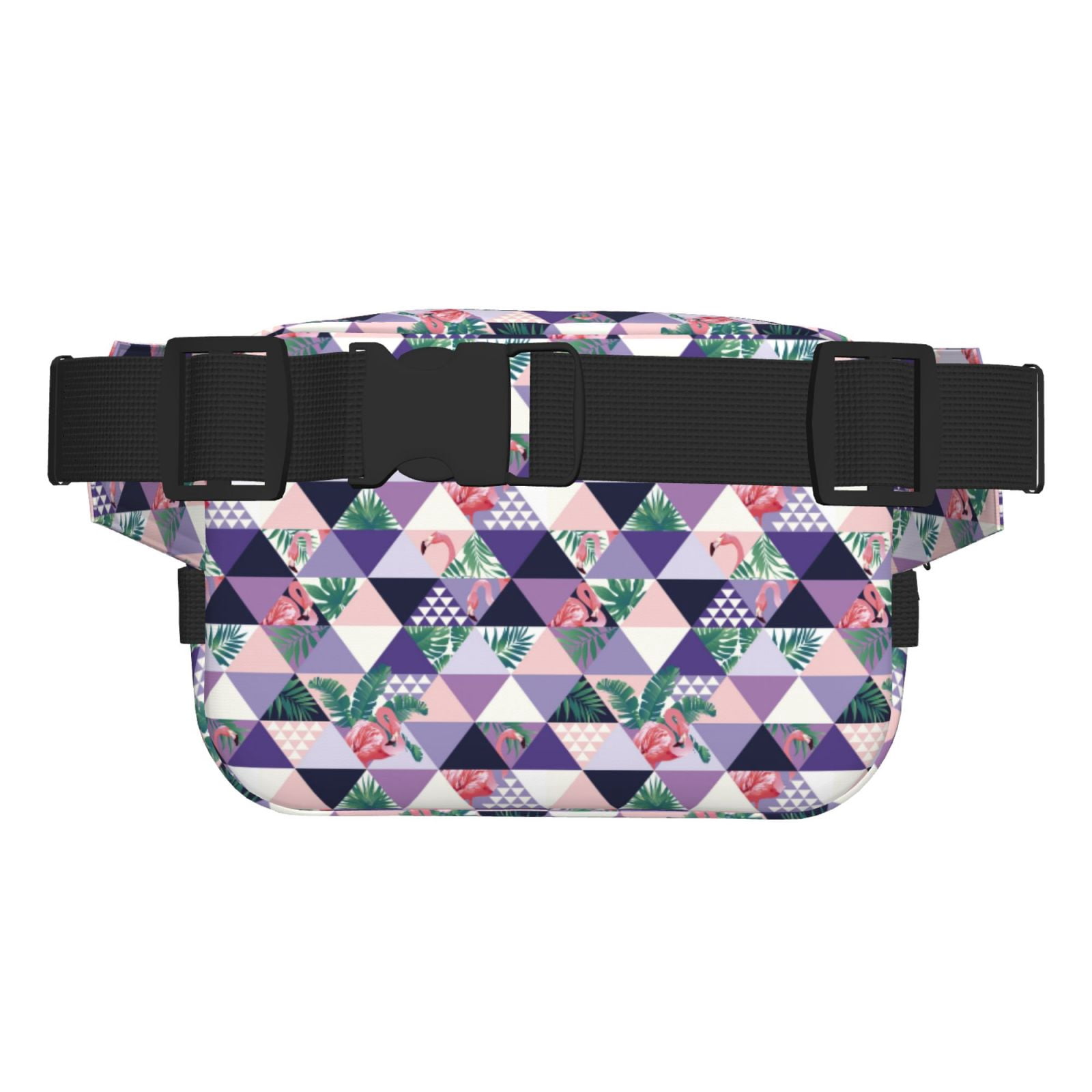 Picia Plaid Flamingo Print Square Double-Layer Waist Bag Mini Adjustable Waist Belt Bag Exercise Running Travel Hiking