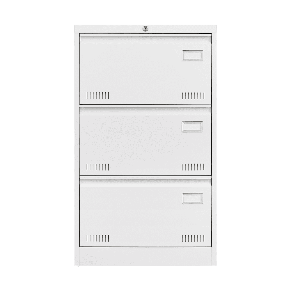 White Lateral Metal Filing Cabinet with 3 Lockable Drawers Heavy‑Duty Horizontal Storage Cabinet for Legal Letter A4 F4 Documents Home Office Storage