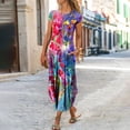 thumbnail image 1 of Robes Longues Bohèmes à Imprimé Floral pour Femmes Été Col Rond Manches Courtes Poches Robe Femme Vintage Décontractée Maxi Robes de Soirée, 1 of 7