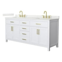 Beckett 72" White Double Vanity & Giotto Quartz Top (3-Hole) & Gold Trim