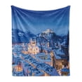 thumbnail image 1 of Winter Soft Flannel Fleece Blanket, View of the Historic City of Salzburg with Festung Hohensalzburg in Winter Austria, Cozy Plush for Indoor and Outdoor Use, 70" x 90", Blue Peach, by Ambesonne, 1 of 6