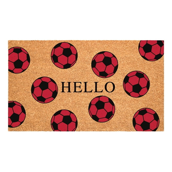 Calloway Mills 116361729 Soccer Hello Doormat, 17" x 29", Black/Red