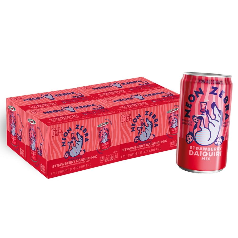 (24 Cans) Neon Zebra, NonAlcoholic Cocktail Mixer, Strawberry Daiquiri