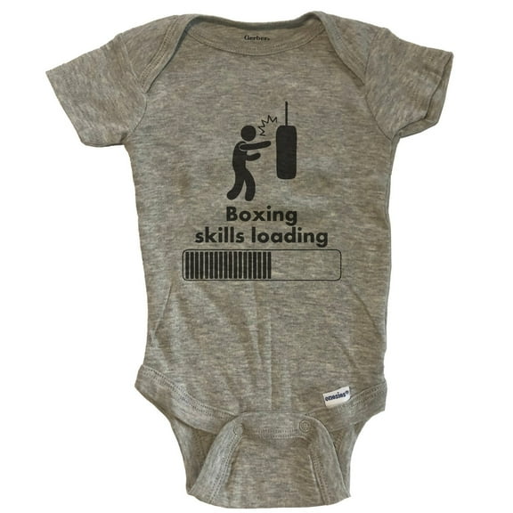 Boxing Skills Loading Funny Baby Bodysuit - Grey