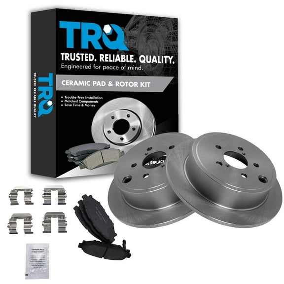 TRQ Rear Brake Pad & Rotor Kit Brake Pads Brake Rotor Ceramic Fits Select 2009-2013 Subaru Forester 2008-2014 Impreza 2010-2014 Legacy Outback