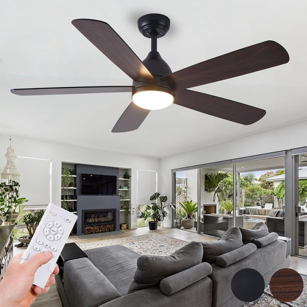 Ventilador de Techo 52" con Lámpara LED, Control Remoto y App, 6 Velocidades, Luz Fría/Cálida/Neutra, Aspas Rectas, Estilo Vintage en Grano de Madera, Ideal para Salas y Dormitorios