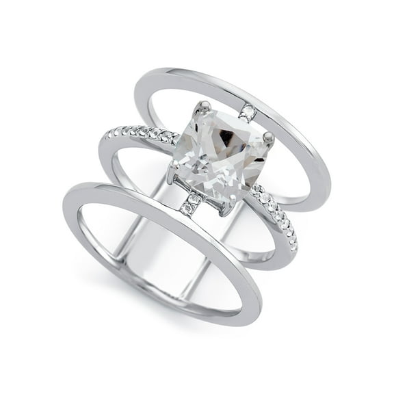 FJC Finejewelers Sterling Silver 3 Triple Band Ring with 7mm White Topaz Cushion-Cut