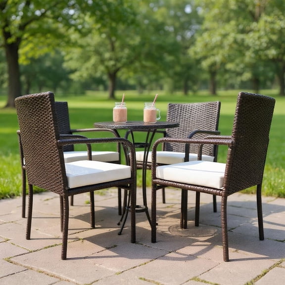 Topcobe 4 Pieces Outdoor Patio Rattan Dining Chairs Cushioned Sofa, Wicker Conversation Sets