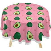 SKYSONIC Cute Avocado Round Tablecloth 60inch Indoor Wrinkle Free, Summer Friut Pink Circular Lace Table Cover Washable for Kitchen Party BBQ Dining Decor