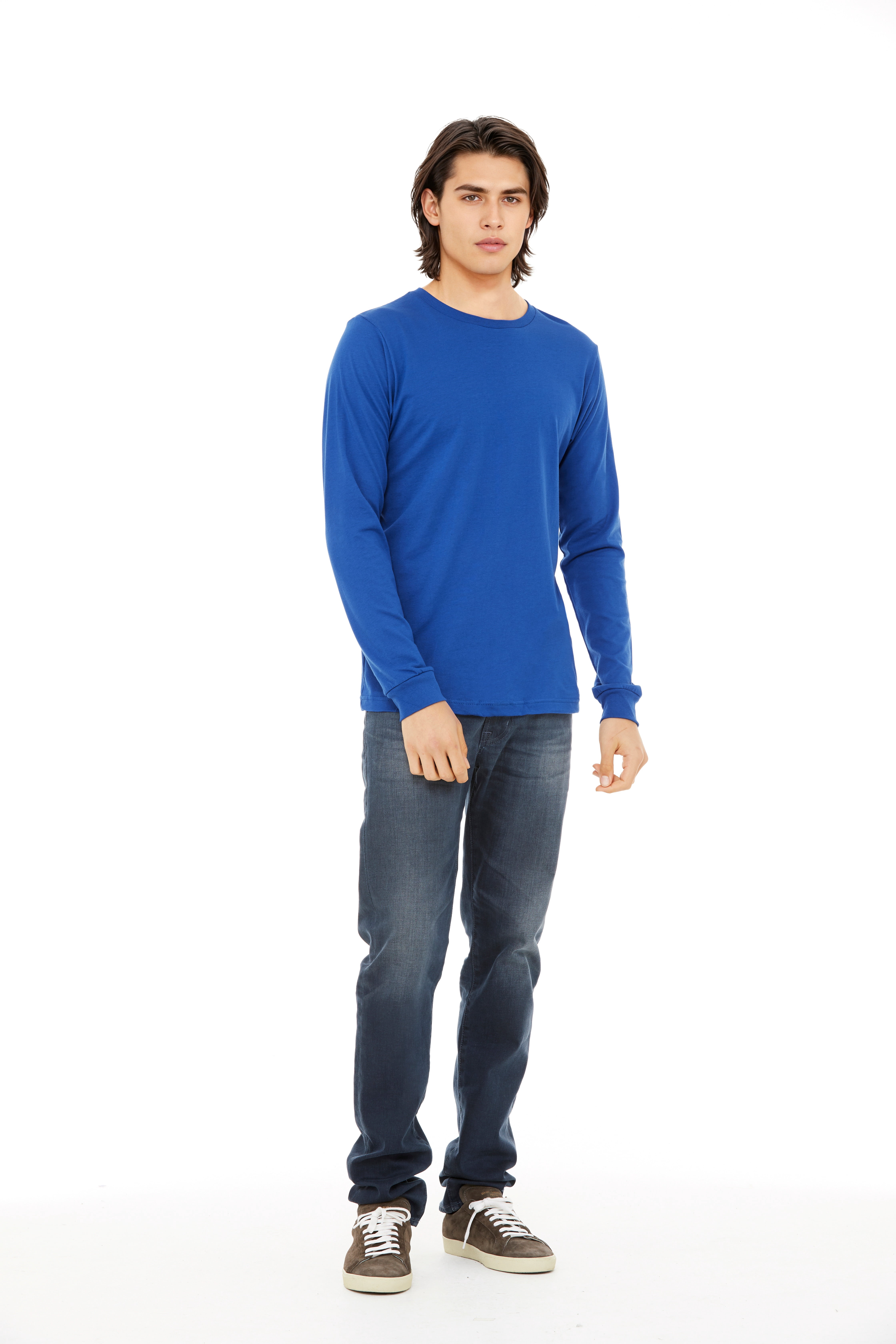 BELLA+CANVAS Adult Crew Neck Personalized Long Sleeve T-Shirt, Create your own Designs, True Royal, Large, Unisex