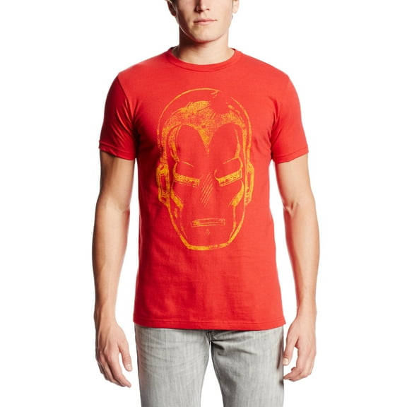 Iron Man (Marvel Comics) Mens T-Shirt - Distressed Yellow Print Iron Man Face
