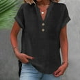 thumbnail image 5 of Pxiakgy Summer Tops for Women 2025 Trendy Short Sleeve Cotton Linen Shirt Casual Button V Neck Tunic Blouses Outfits Henley Tops V Neck Button Short Sleeved Slit Top T Shirt Black 4Xl, 5 of 8