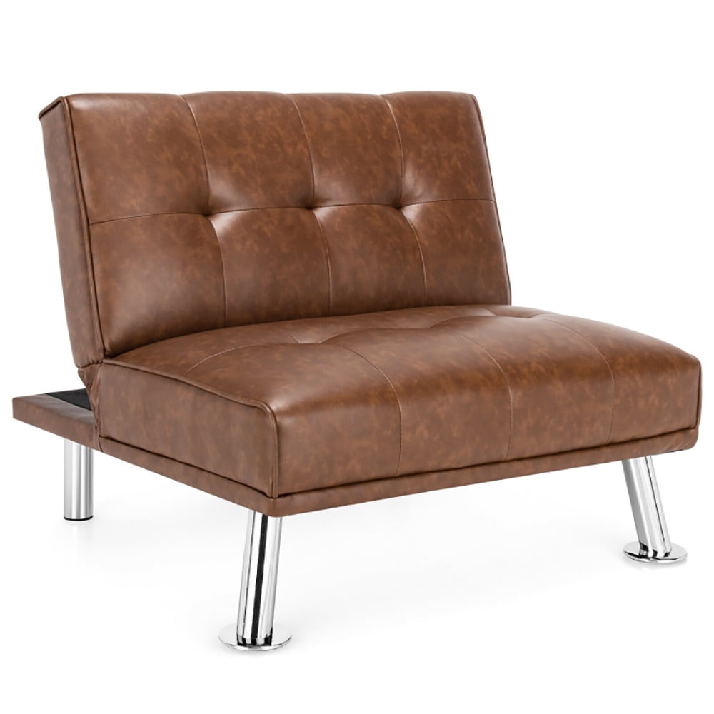 Finihen Folding PU Leather Sofa Couch, Leather Couch, Folding PU Leather Single Sofa with Metal Legs and Adjustable Backrest, for Living Room, Bedroom, Brown Finihen Folding PU Leather Sofa Couch, Leather Couch, Folding PU Leather Single Sofa with Metal Legs and Adjustable Backrest, for Living Room, Bedroom, Brown