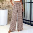 thumbnail image 7 of Lumtrix Womens Gingham Pants 2026 Cotton Linen Drawstring Wide Leg Lounge Pants Cute Casual Trousers with Pockets Brown L, 7 of 7