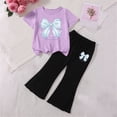 thumbnail image 5 of ZOYOEN Toddler Girls Outfits Set- Comfortable Soft Cute Shorts Sleeve T Shirts and Flare Pants Baby Summer Clothes Purple Size 5 T, 5 of 5