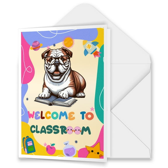 Welcome to Bulldog Classroom Teacher Dog Mom 5x7in Folded Greeting Card Dog Lover Gifts Idea Single Note Card with Envelope - 02015