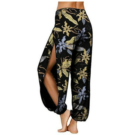 

High Waisted Pants for Women Bootcut Jeans for Women Fashion Women Soft Harem Pants Floral Print Elastic Waist Split Casual Pants Compression Pants Womens Girls Flare Jeans Maternity Jeggings