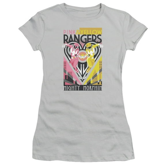 Power Rangers - Pink & Yellow Deco - Juniors Teen Girls Cap Sleeve Shirt - Medium