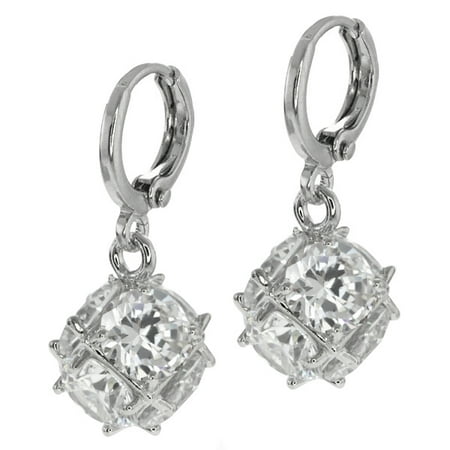 Stunning 18.00 Ct Round Brilliant Cubic Zirconia CZ Dice Shape Dangle Earrings