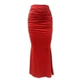 thumbnail image 6 of Byworldtasic Womens Solid Color Skirts Women's Casual Ruched High Waisted Fishtail Bodycon Long Maxi Skirt, 6 of 6