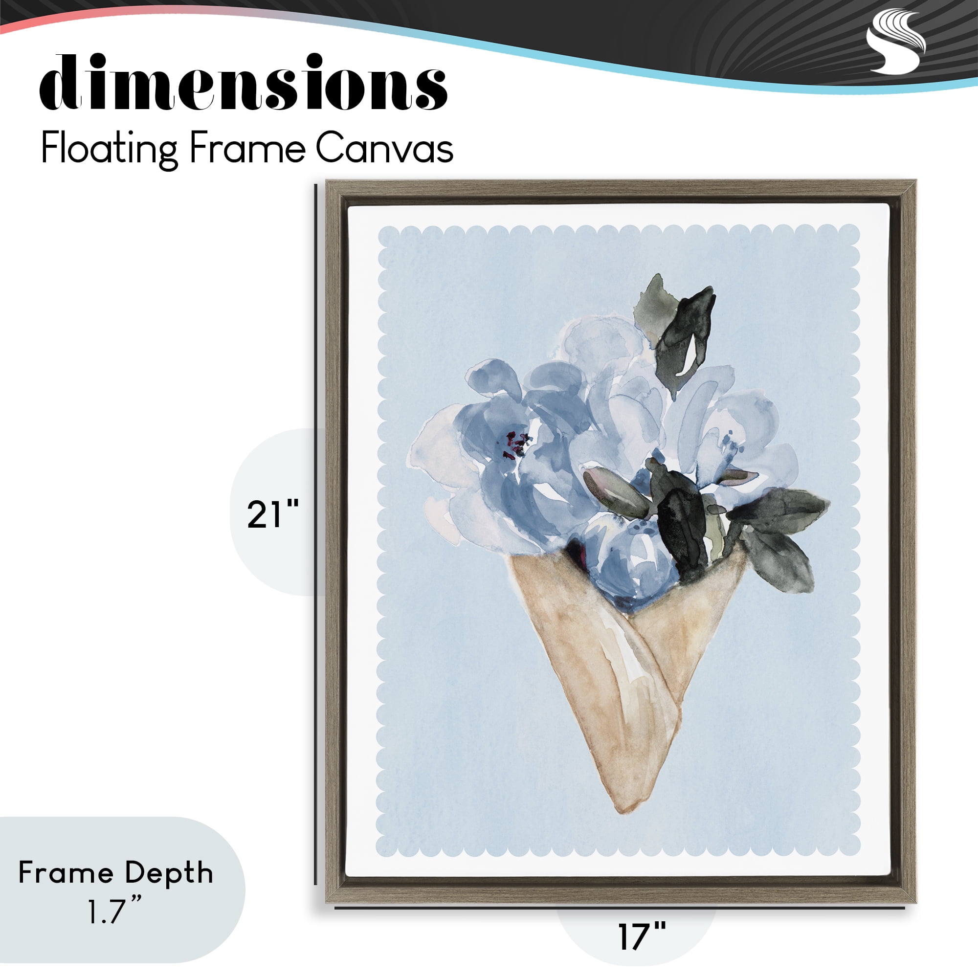 Stupell Industries Blue Flower Gift Bouquet Brown Framed Floater Canvas Wall Art, design by Elizabeth Medley