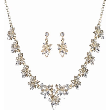 Vintage Rhinestones Beads Y Necklace with Gold Earrings ideal for Wedding Women Bridal Crystal Jewelry Set[g153]