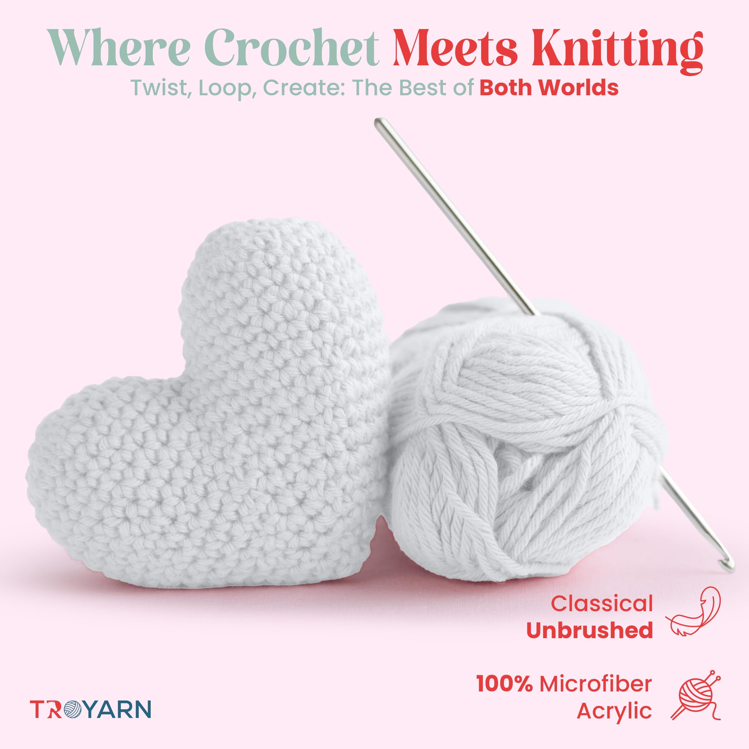 TROYARN Summer (4- Skeins Pack) Silk Effect Hand Knitting Yarn Crochet Art Lace Craft 100% Microfiber Acrylic 4x100 gr (4x383 yds) (105055 - White)