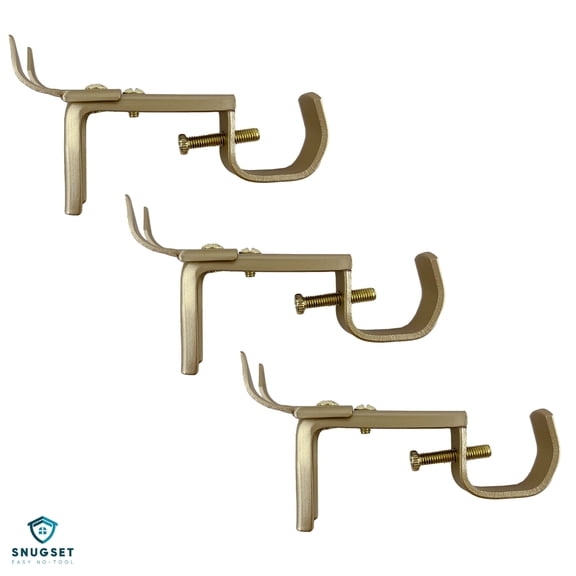 SnugSet Golden Brass 7/16" to 1"Dia. No-Drill Universal Adjustable Curtain Rod Brackets (3 Count)