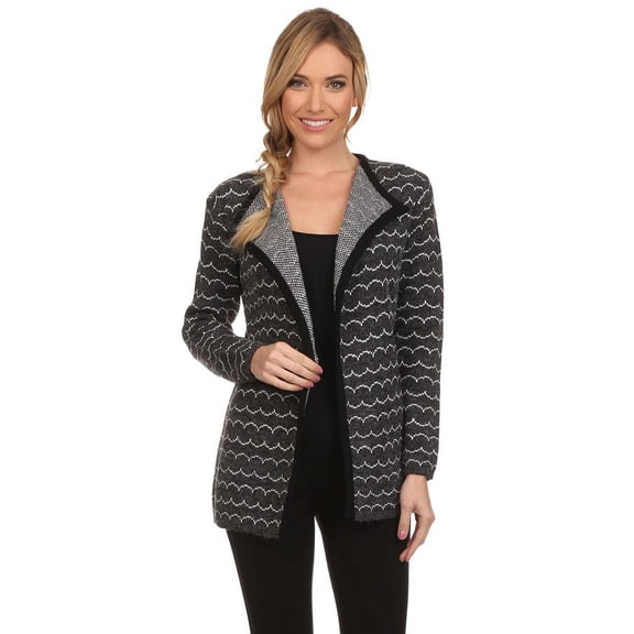 Women's Relaxed Geometrical Patterned Open Front Knit Sweater Coat