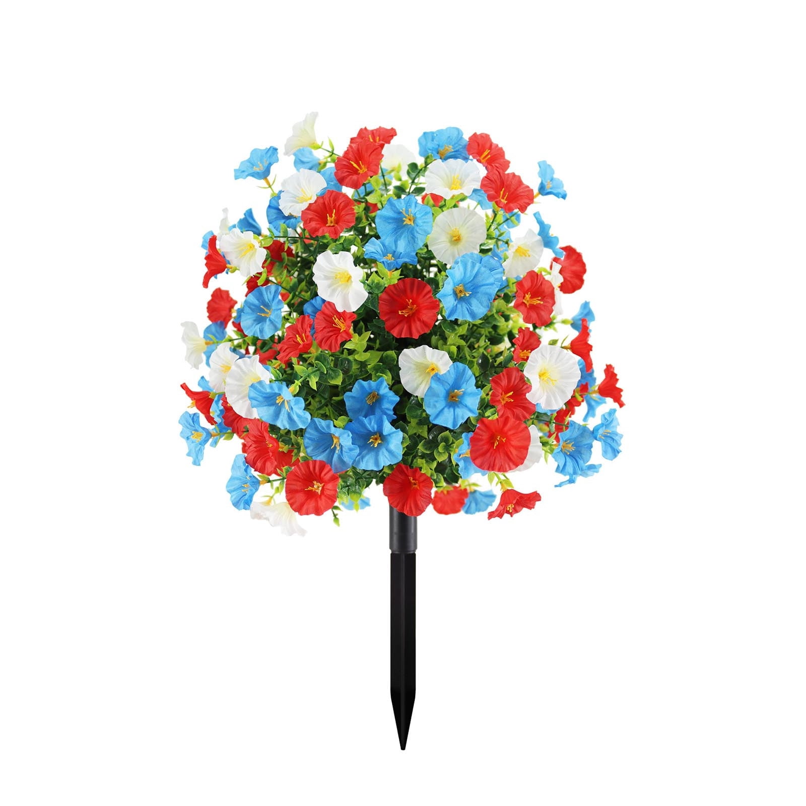 geerera 4th of July Patriotic Artificial Flower Topiary Stake, Red White Blue Fake Flower Yard Stake for Independence Day Outdoor Garden Decor