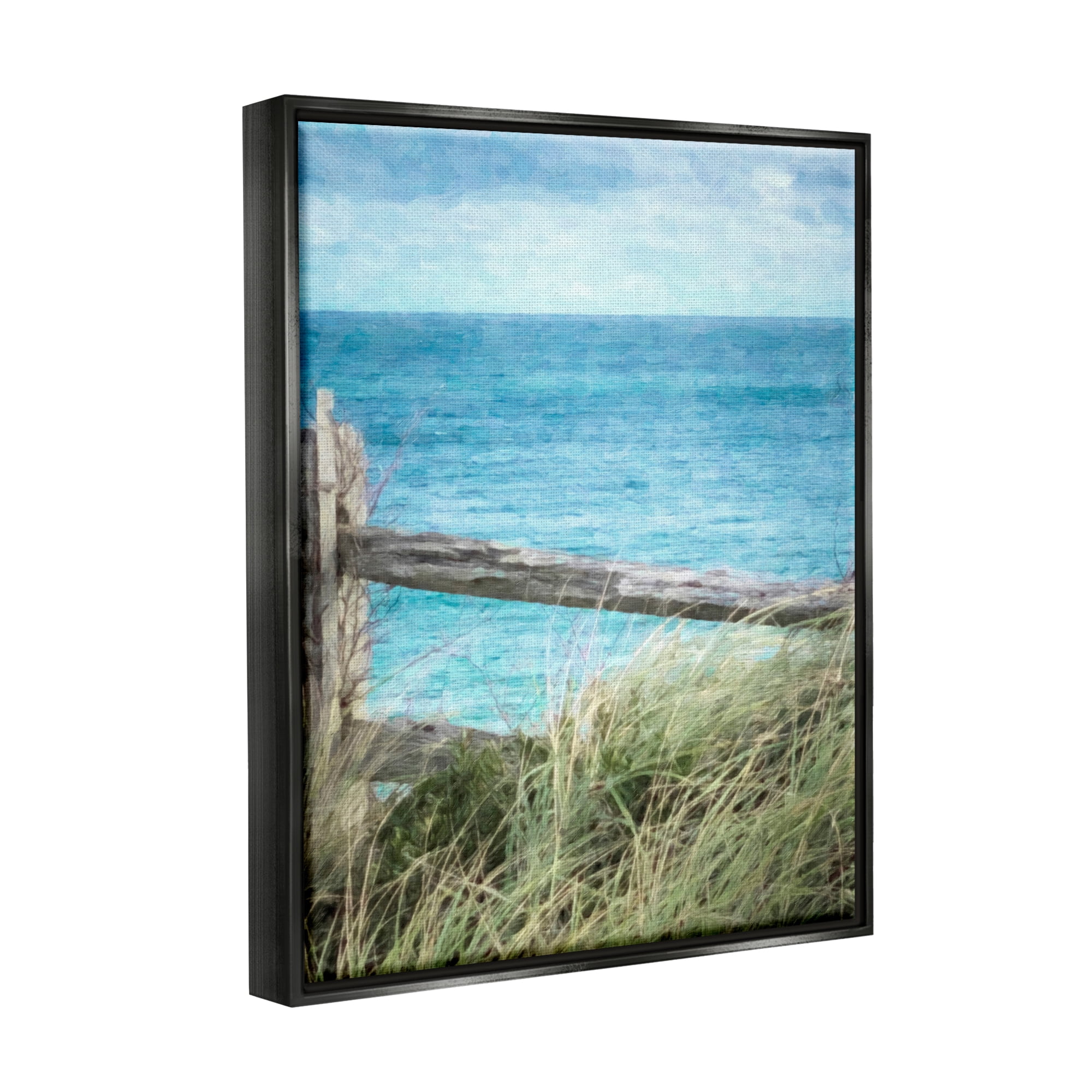 Stupell Industries Waterfront Beach Fence Nature Photography Black Floater Framed Art Print Wall Art, 25 x 31