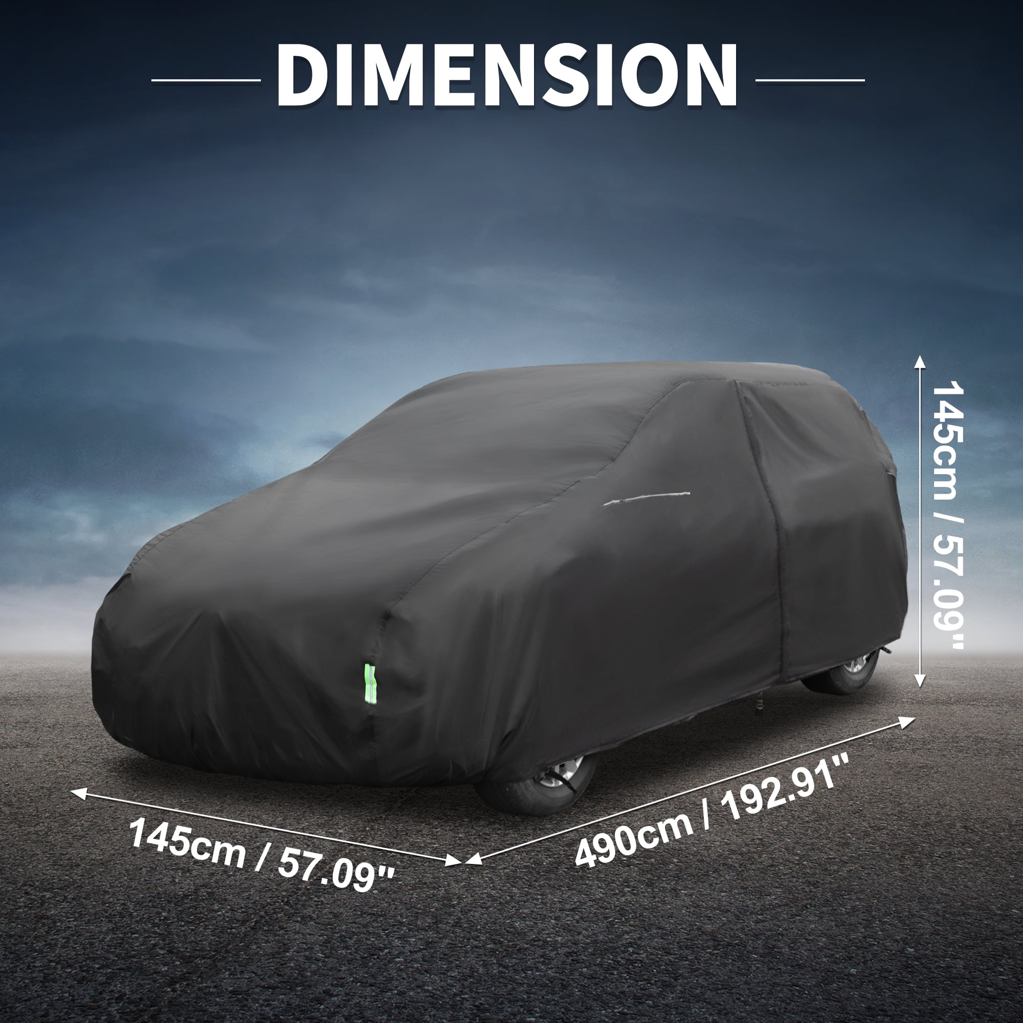 Unique Bargains 1Pc Car Cover 210D-PU Universal Black 192.91"×57.09"×57.09"