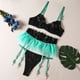 thumbnail image 1 of Conjunto de ropa interior sexy de tres piezas con sujetador y liguero bordado con falda pequeña para mujer, 1 of 6