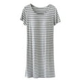 thumbnail image 1 of Tnhcen Robe de Pyjama à Rayures en Modal pour Femme avec Coussinets de Soutien-Gorge Intégrés - Vêtement de Nuit Doux et Confortable Col Ras du Cou Manches Courtes Tissu Extensible Facile d'Entretien Tenue Décontractée à la Maison M-3TG, 1 of 3