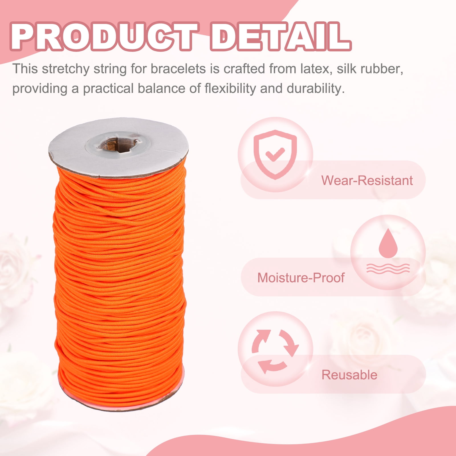 Uxcell Stretchy String for Bracelets, Elastic Crystal Thread Stretch Elastic Beading Cord 2mm & Fluorescent Orange-Fitting For(Bracelets/Sewing/Beading/Necklace/Jewelry Making/Crafts DIY)