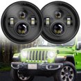 thumbnail image 1 of Muyoka 2 faros delanteros LED redondos de 7 pulgadas para Jeep Wrangler JK TJ LJ CJ, faros delanteros de haz alto y bajo, 6000 K, luz blanca impermeable para coche con adaptador H4 y H13 Plug and Play Muyoka Hogar, 1 of 7