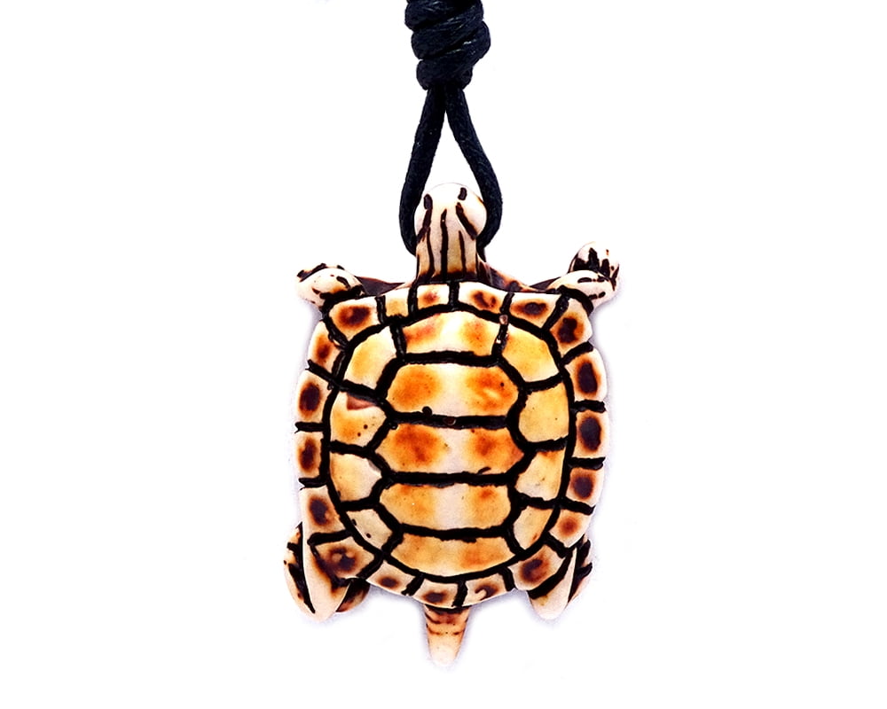 Double Lined Hawaiian Turtle White Pendant Necklace - Palmetto Moon Products