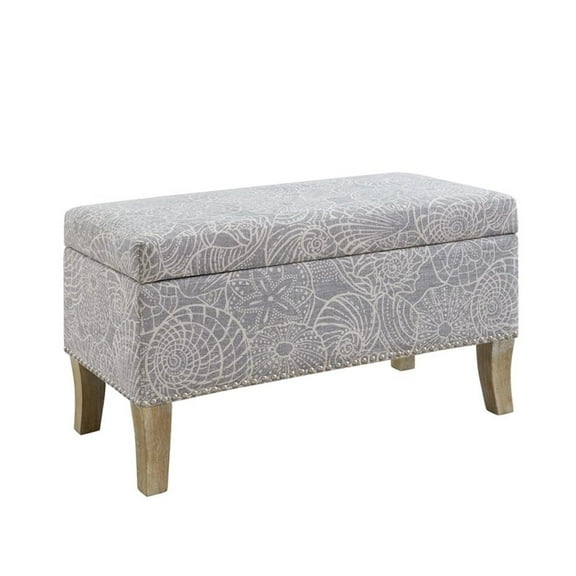 Riverbay Furniture Wood Upholstered Storage Ottoman in Stone Gray