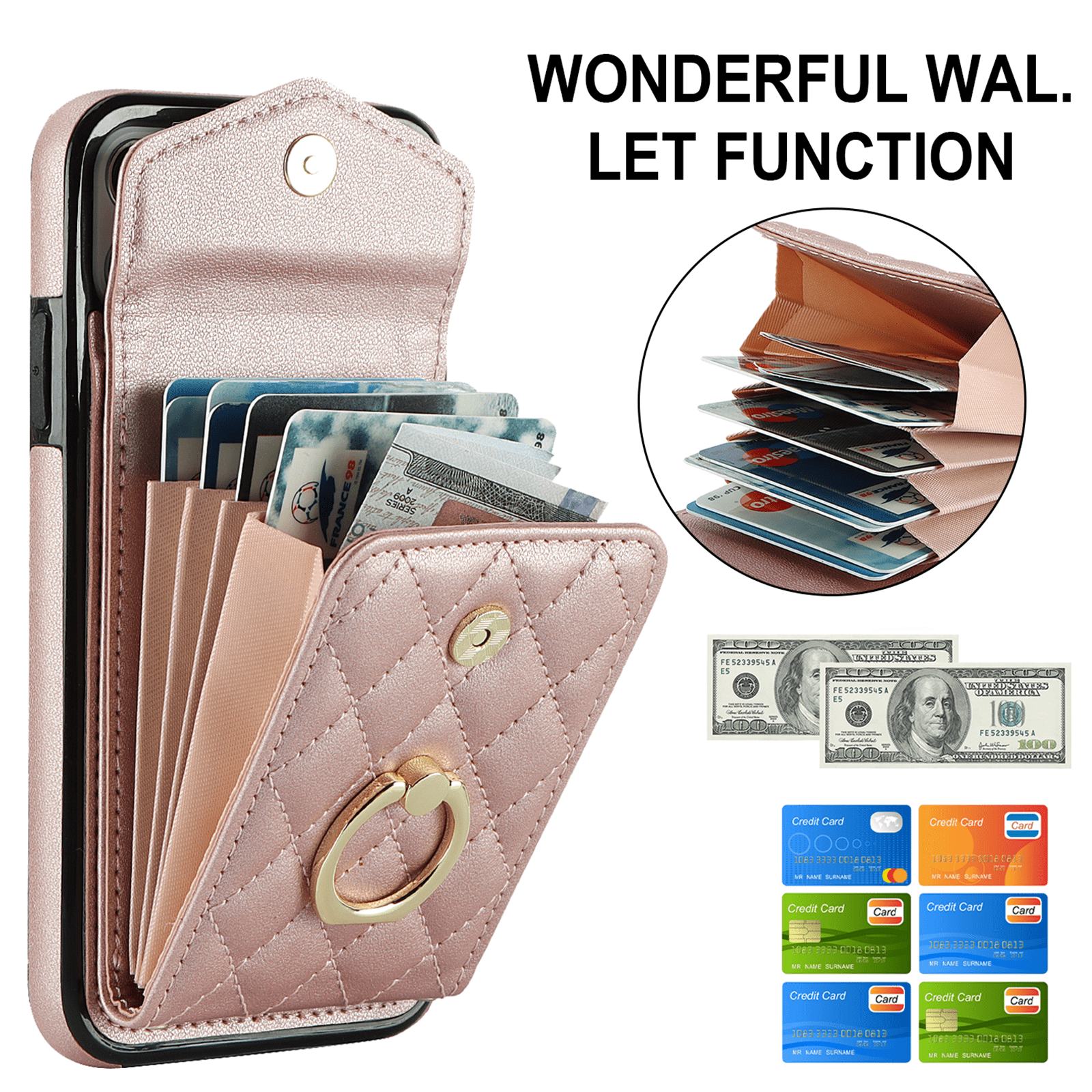 Asuwish Wallet RFID Blocking PU Leather Cell Phone Case with Tempered Glass Screen Protector, Wrist Strap for iPhone 11, Rose Gold
