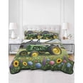 thumbnail image 2 of Quilts Full Size Bedding Set, Green Farm Truck Lightweight Quilted Comforter, Farmhouse Floral Grey Barn Soft Reversible Bedspread Coverlet with Pillow Covers for All Season, 78" x 90", 2 of 7