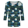 thumbnail image 3 of Craaazy Women's Spring/Summer Hawaiian Print Loose Casual Round Neck 3/4 Sleeve T-Shirts Gifts, 3 of 6