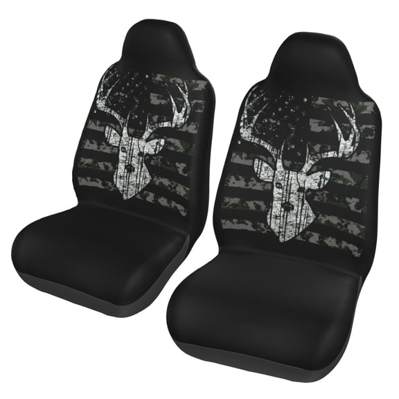 KAKALAD Deer Camo Camouflage American Flag Hunting 01 Car Accessories Seat Covers Set Vehicle Seat Covers Universal Front Seats Protector 2 Pcs
