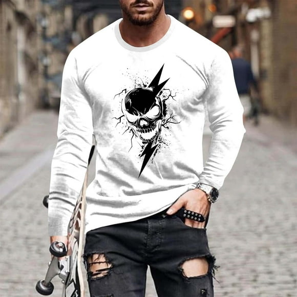 Blusas y camisas de manga larga con cuello redondo para hombre, moda informal, estampado, deportivas, de manga larga, cuello redondo, blusas, camisas para hombre, blusa de poliéster
