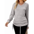 thumbnail image 3 of Female T Shirts Long Sleeve V Neck Basic Tee Casual Loose Fit Soft Fall Tops Outfits Light Grey M, 3 of 9