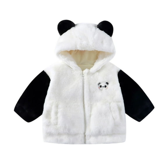 LIIPEE Girls Boys Plush Jacket Cartoon Animal Embroidery Long Sleeve Hooded Zip Up Fuzzy Jackets Toddler Comfortable Daily Coat,Black,3-4 Years