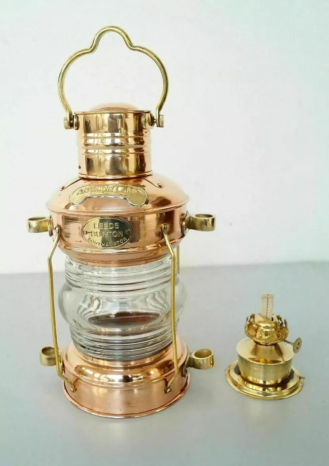 12" Vintage Brass Copper Anchor Oil Lamp Collectible Nautical Maritime Ship Lantern Oil lamp Boat Light