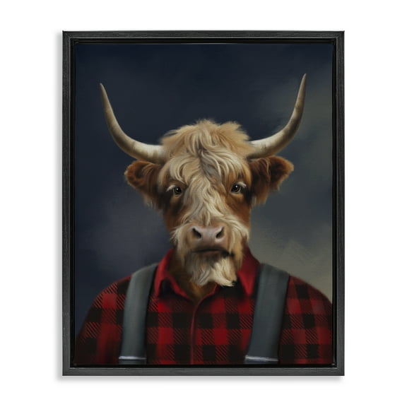 Stupell Industries Highland Cow Outdoorsman Black Framed Floater Canvas Wall Art design by Matthew Piotrowicz, 21 x 17