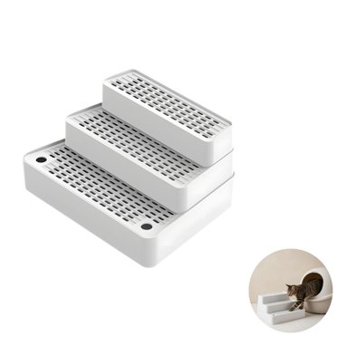 Pet Litter Steps, 3-Layer Anti-Tracking Ramp Stool, Adjustable Detachable Hollow Pedals for Waste Control, for Automatic Cleanup Systems, Kittens, Aged Felines, White ABS