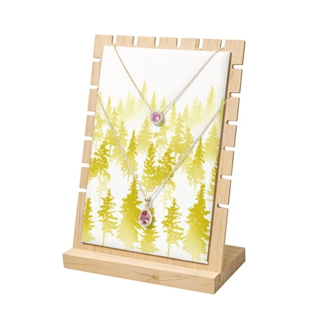 Necklace Display Stand Pine Tree Wood Jewelry Displays Stands with PU Panel Rack Organizer Nature Foggy Forest Yellow Ombre Wooden Necklace Display Holder for Vendors Shop Show Home Tabletop Storage