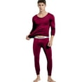thumbnail image 5 of Fshiont Mens Thermal Underwear Set Fleece Lined Long Johns Base Layer Winter Clothes Top Bottom Elasticity​ Red L, 5 of 5